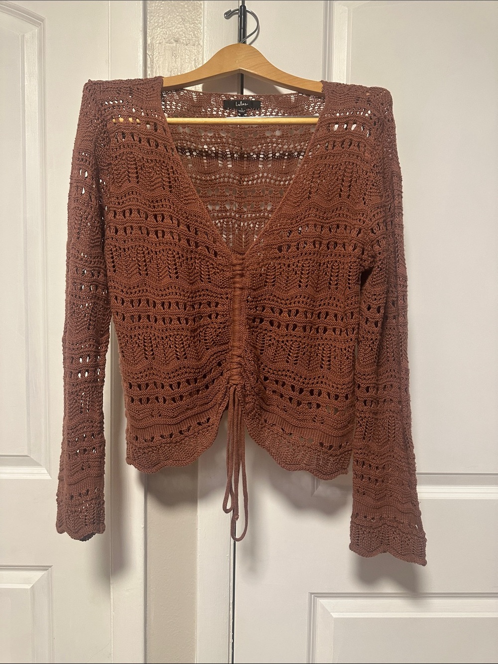 Lulu's Open-Knit Crochet Top in Rust